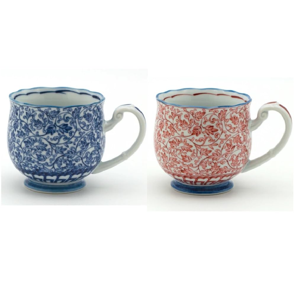 Amazon.co.jp: 【美濃焼/食器】 15284 染赤絵唐草ペアマグ